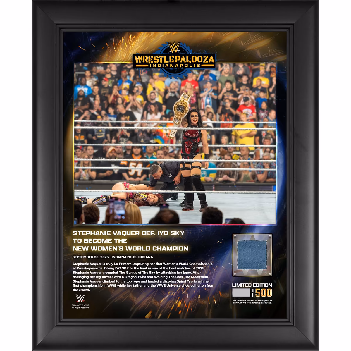 Stephanie Vaquer WWE Framed 13" x 16" Wrestlepalooza 2025 Collage with a Piece of Match-Used Canvas - Limited Edition of 500