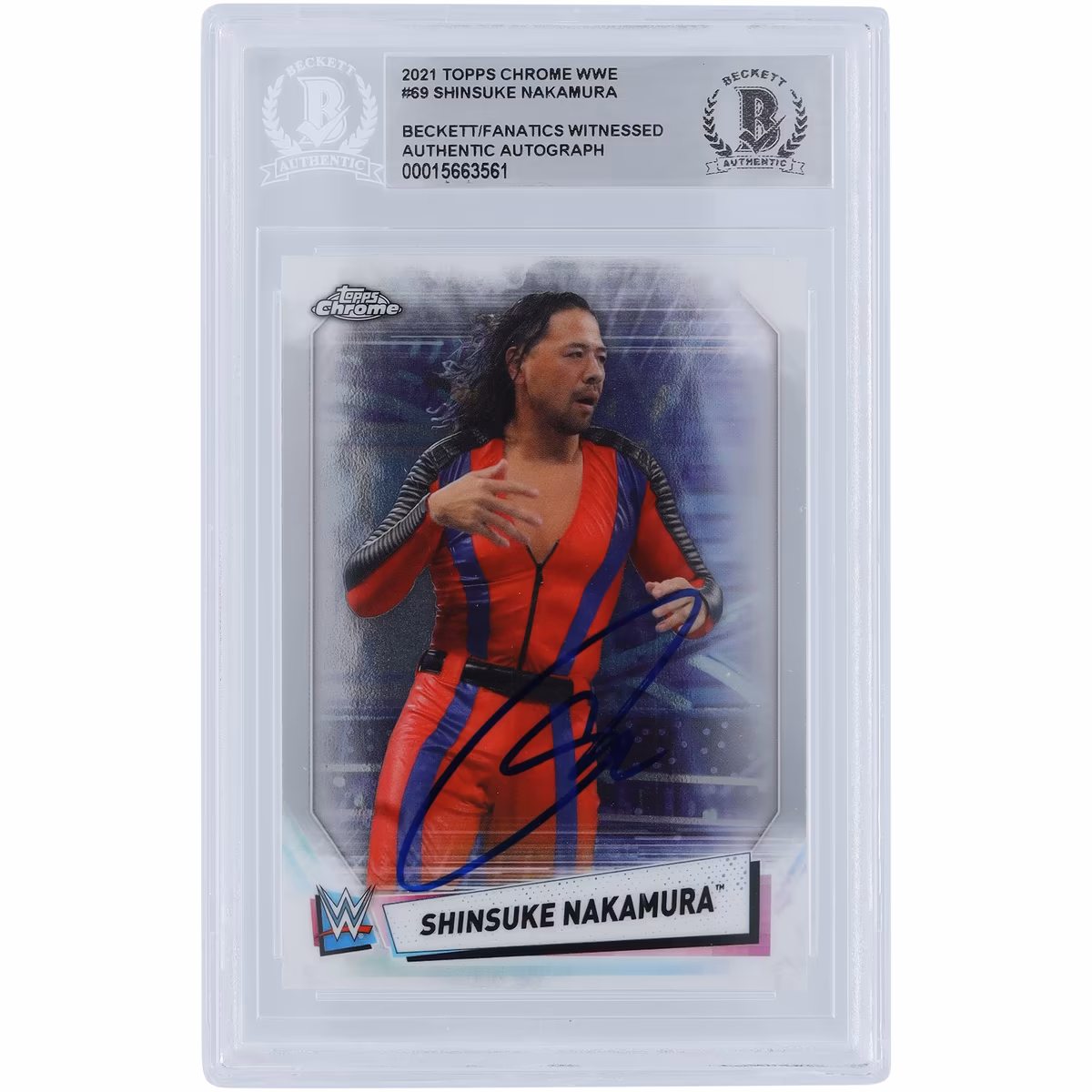 Shinsuke Nakamura WWE Autographed 2021 Topps Chrome #69 Beckett Fanatics Witnessed Authenticated Card 2 Shinsuke Nakamura WWE Autographed 2021 Topps Chrome #69 Beckett Fanatics Witnessed Authenticated Card