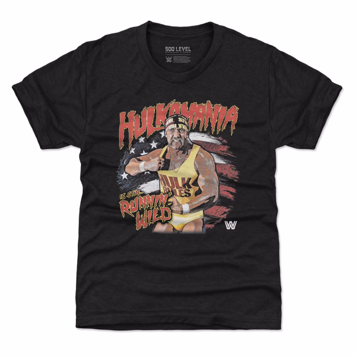 Youth 500 Level Black Hulk Hogan Hulkamania Flag T-Shirt