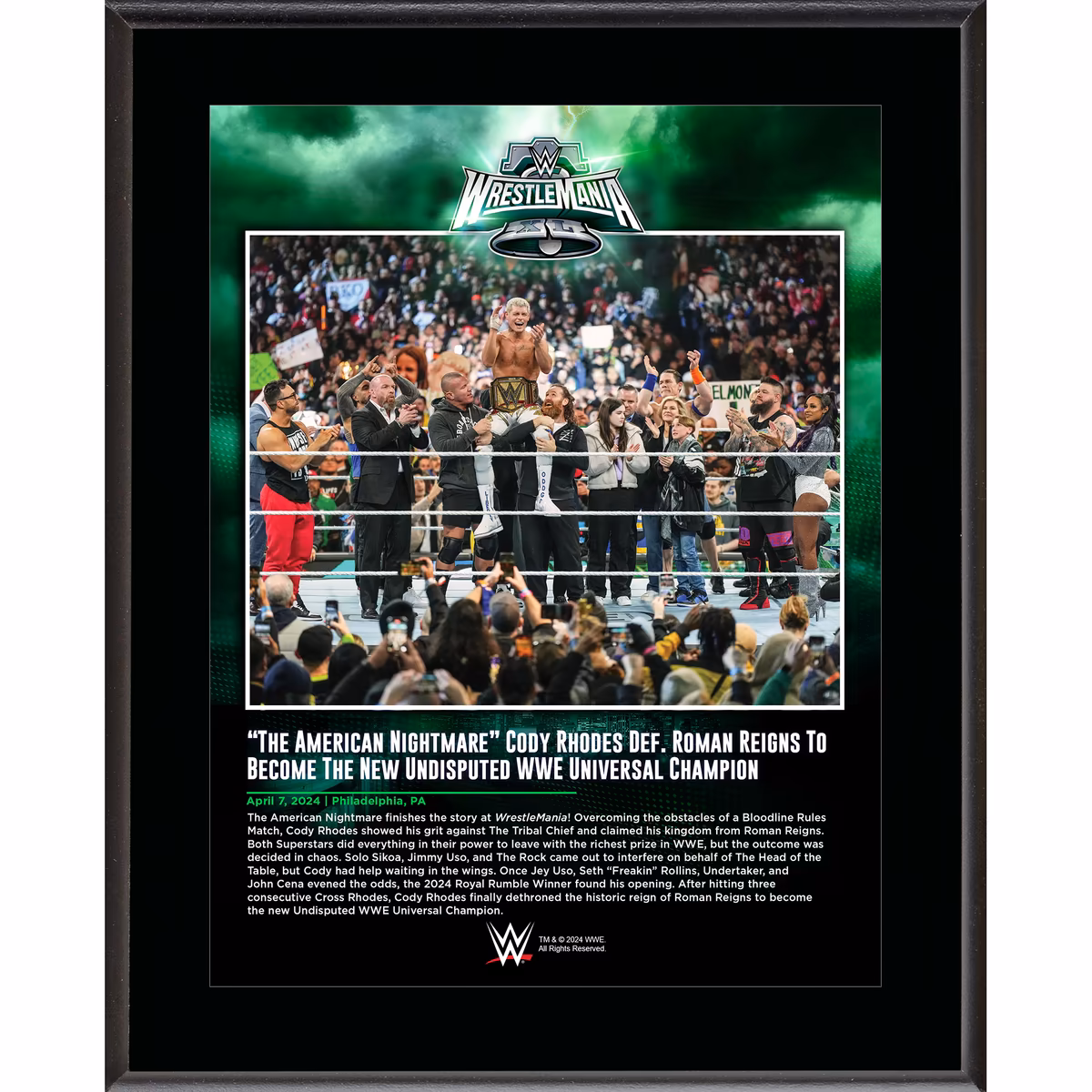 Cody Rhodes WWE 10.5" x 13" WrestleMania 40 Night 2 Sublimated Plaque 2 Cody Rhodes WWE 10.5" x 13" WrestleMania 40 Night 2 Sublimated Plaque