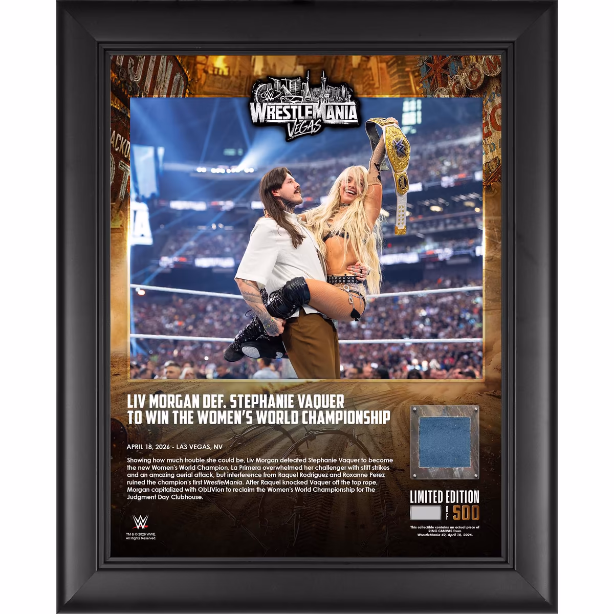 Liv Morgan WWE Framed 13" x 16" WrestleMania 42 Night 1 Collage with a Piece of Match-Used Canvas - Limited Edition of 500 9 Liv Morgan WWE Framed 13" x 16" WrestleMania 42 Night 1 Collage with a Piece of Match-Used Canvas - Limited Edition of 500