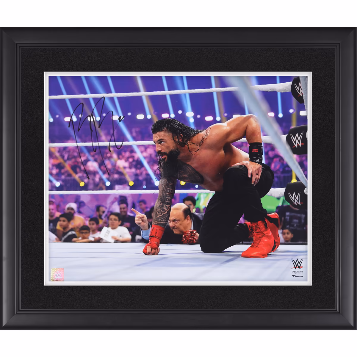 Roman Reigns WWE Autographed Framed 16" x 20" Superman Punch Precursor Photograph 1 Roman Reigns WWE Autographed Framed 16" x 20" Superman Punch Precursor Photograph