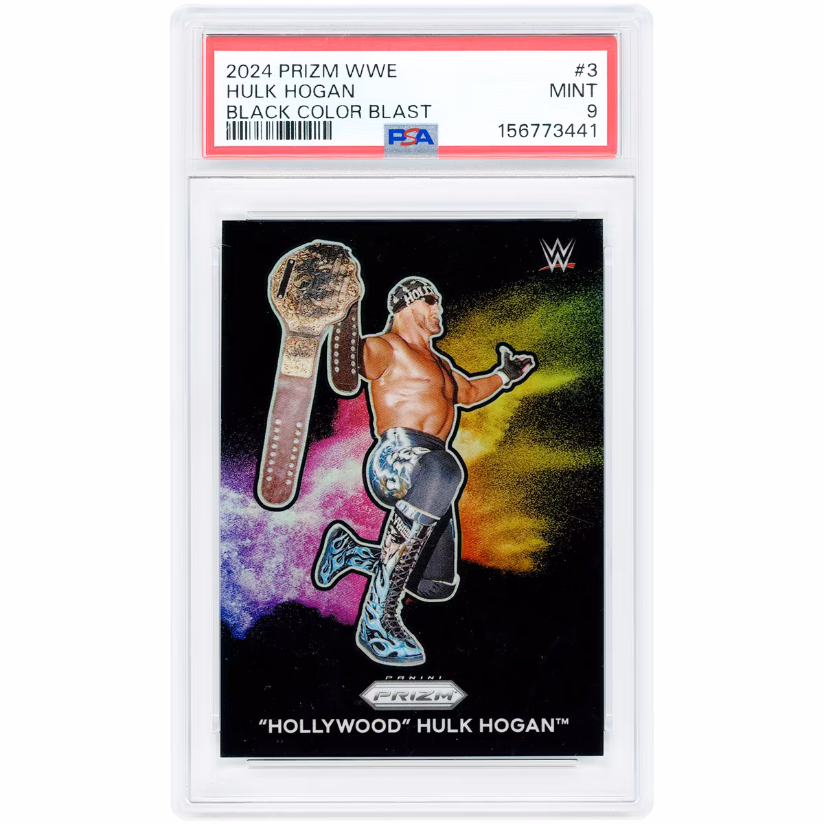 Hulk Hogan WWE 2024 Panini Prizm Black Color Blast Case Hit #3 PSA Authenticated 9 Card