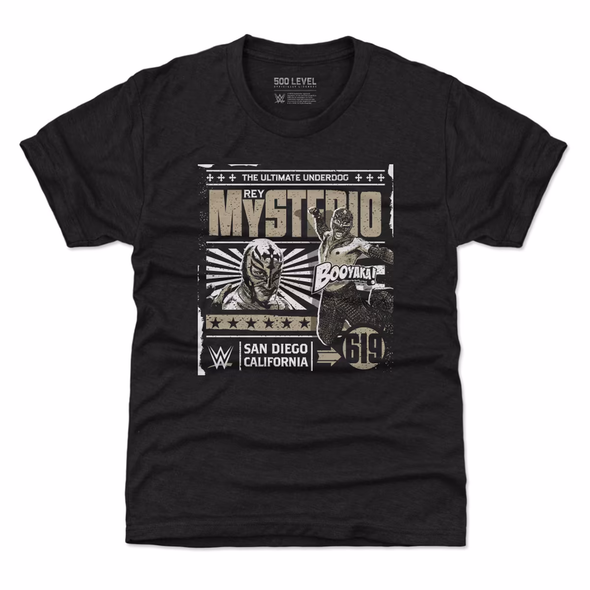 Youth 500 Level Heather Black Rey Mysterio Comic T-Shirt 1 Youth 500 Level Heather Black Rey Mysterio Comic T-Shirt