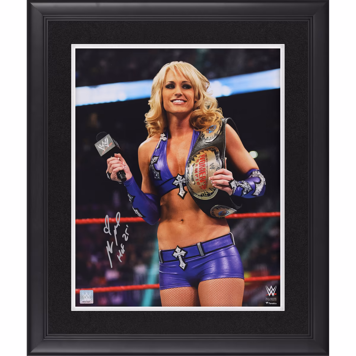 Michelle McCool WWE Autographed Framed 16" x 20" In-Ring with Title Photograph with "HOF 25" Inscription 1 Michelle McCool WWE Autographed Framed 16" x 20" In-Ring with Title Photograph with "HOF 25" Inscription