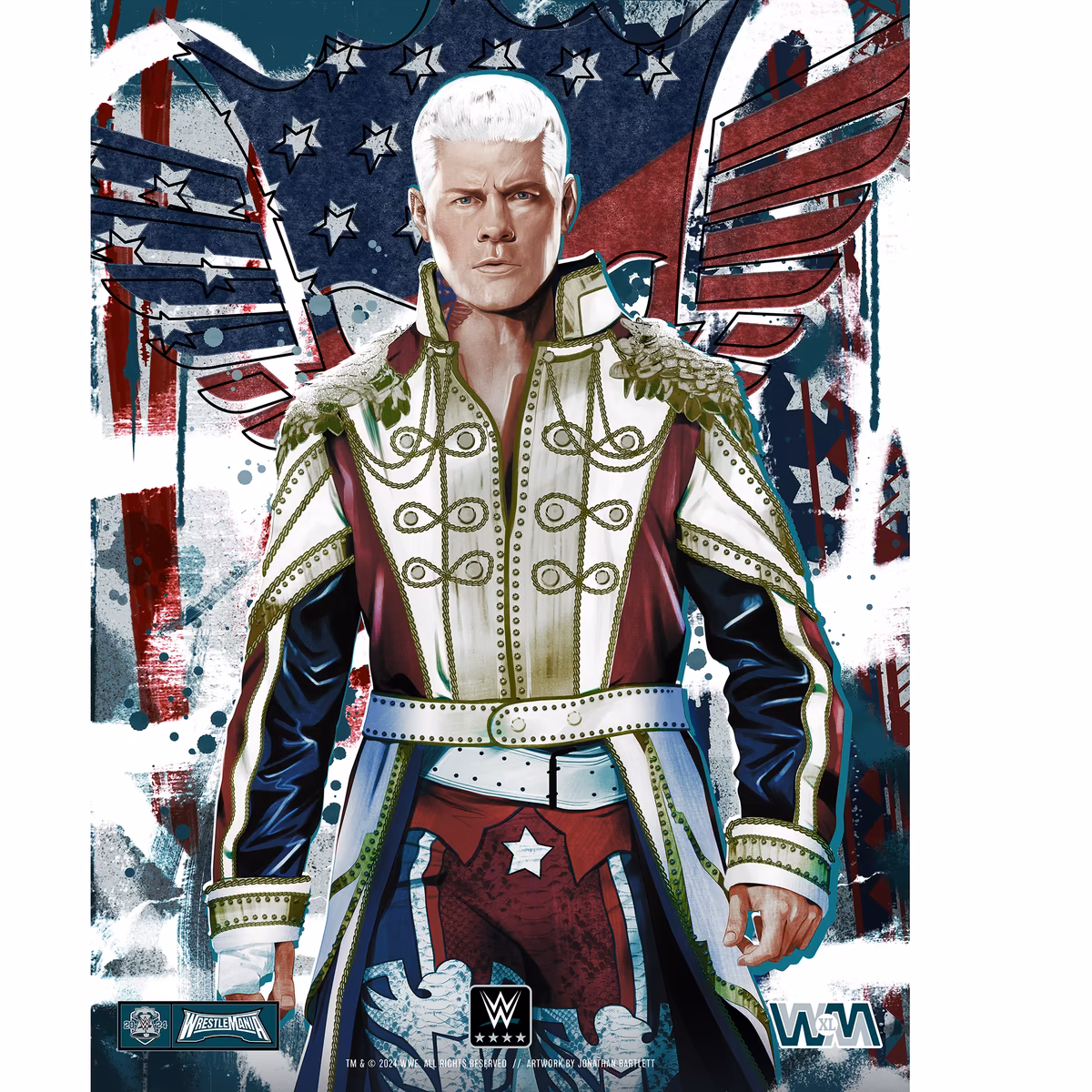 Cody Rhodes WWE 18'' x 24'' WrestleMania 40 Philly Special Jonathan Bartlett Art Print