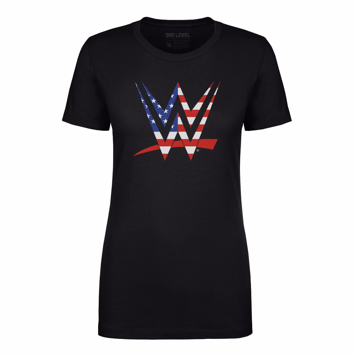 Women's 500 Level Black WWE Logo American Flag T-Shirt