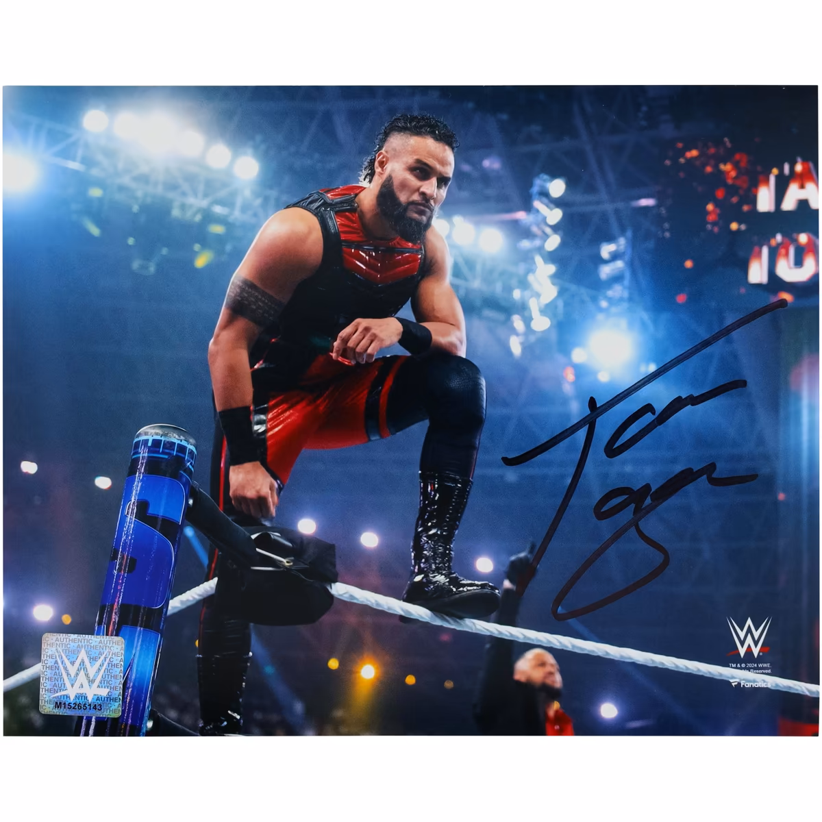 Tama Tonga WWE Autographed 8" x 10" Standing On Top Rope Photograph