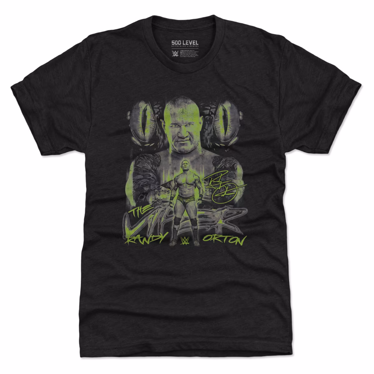 Men's 500 Level Heather Black Randy Orton The Viper Grunge Premium Tri-Blend T-Shirt
