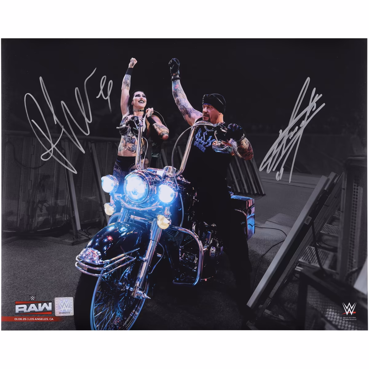 Rhea Ripley and The Undertaker WWE Autographed 16" x 20" Dual Spotlight Photograph