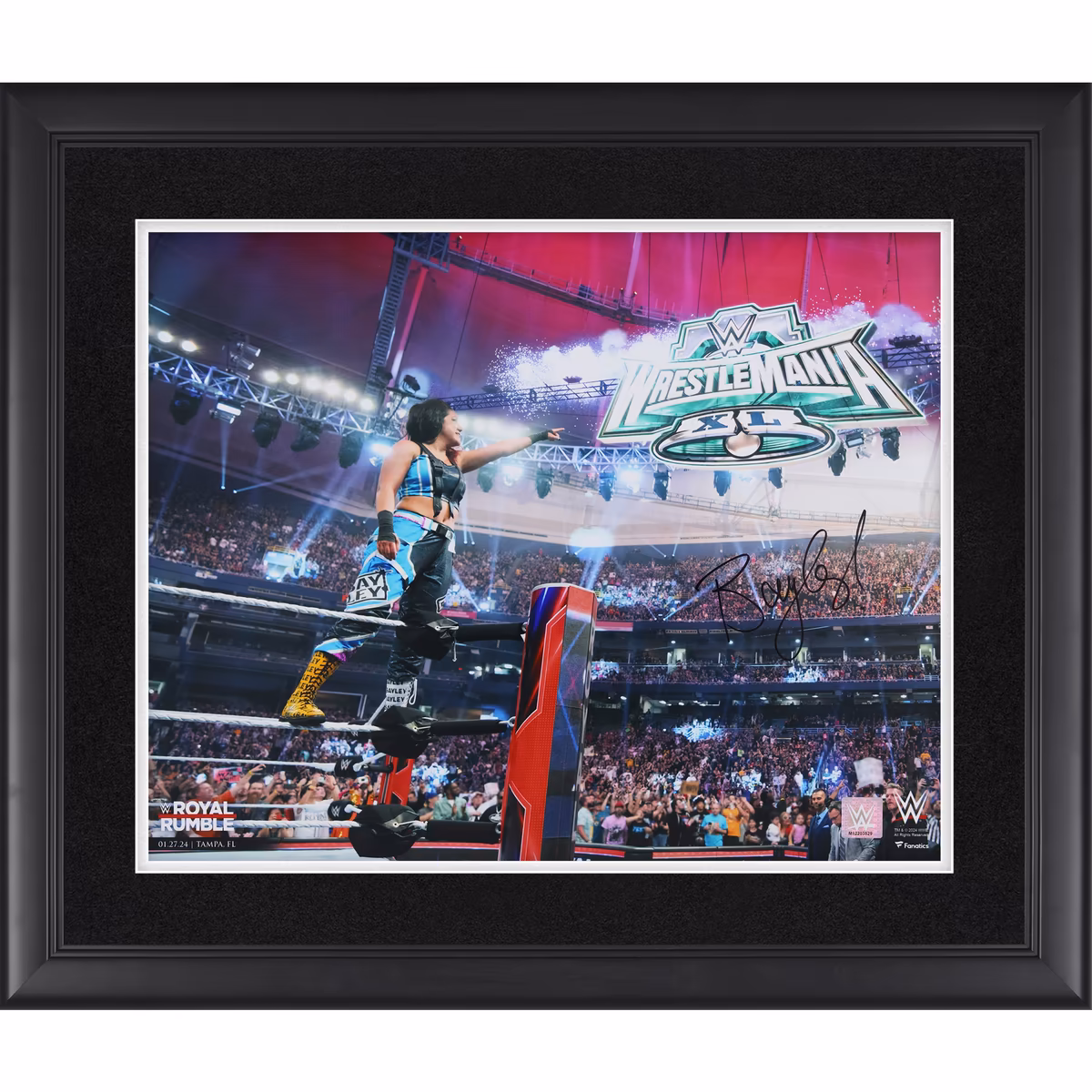 Bayley WWE Autographed Framed 16" x 20" 2024 Royal Rumble Pointing Photograph