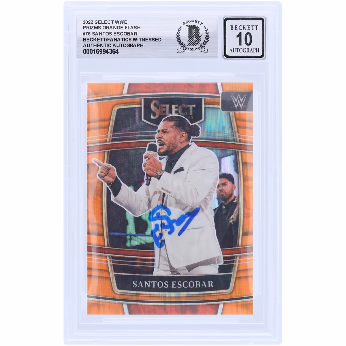 Santos Escobar WWE Autographed 2022 Panini Select Orange Flash Prizm #76 Beckett Fanatics Witnessed Authenticated 10 Card