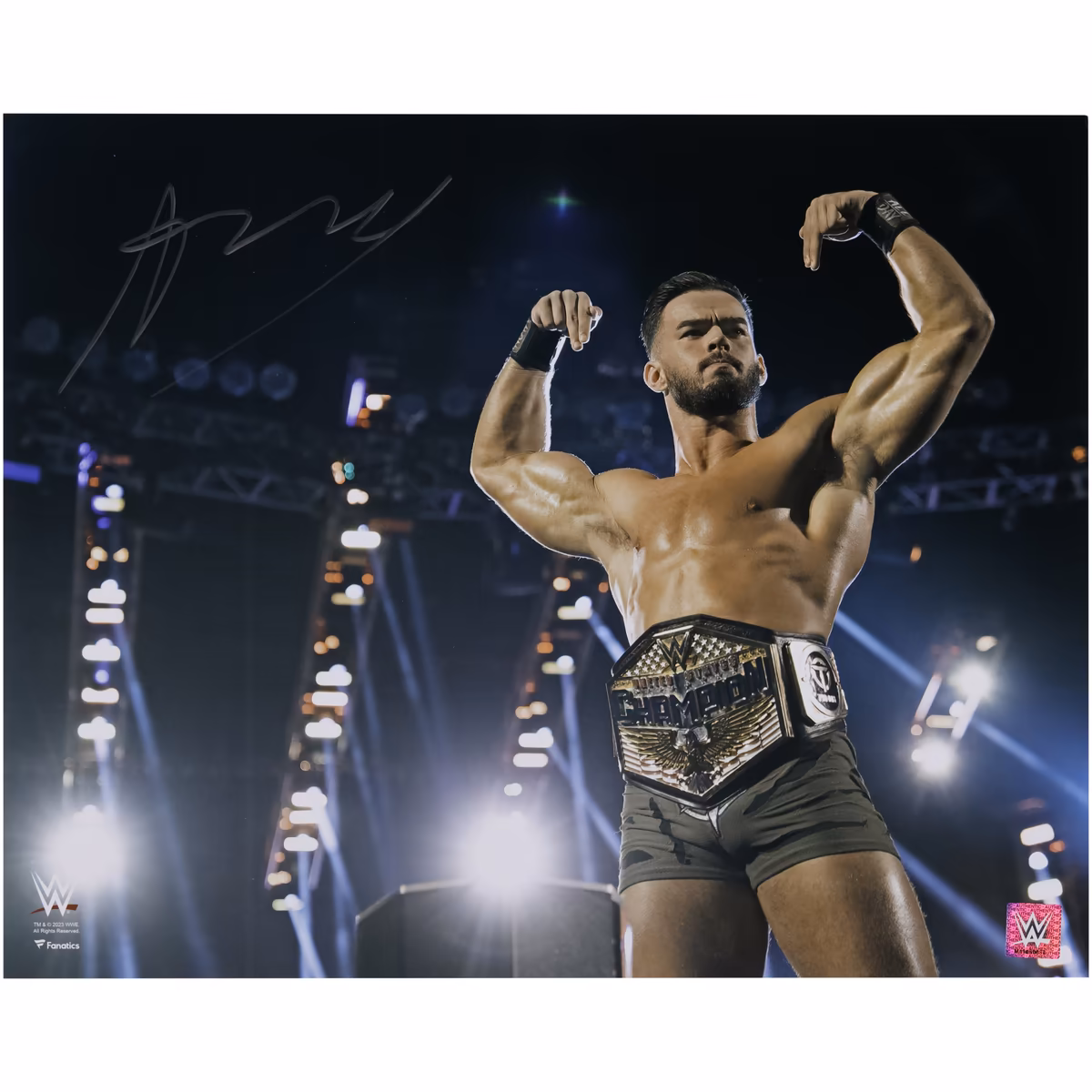 Austin Theory WWE Autographed 16" x 20" Flexing with Title Photograph 1 Austin Theory WWE Autographed 16" x 20" Flexing with Title Photograph