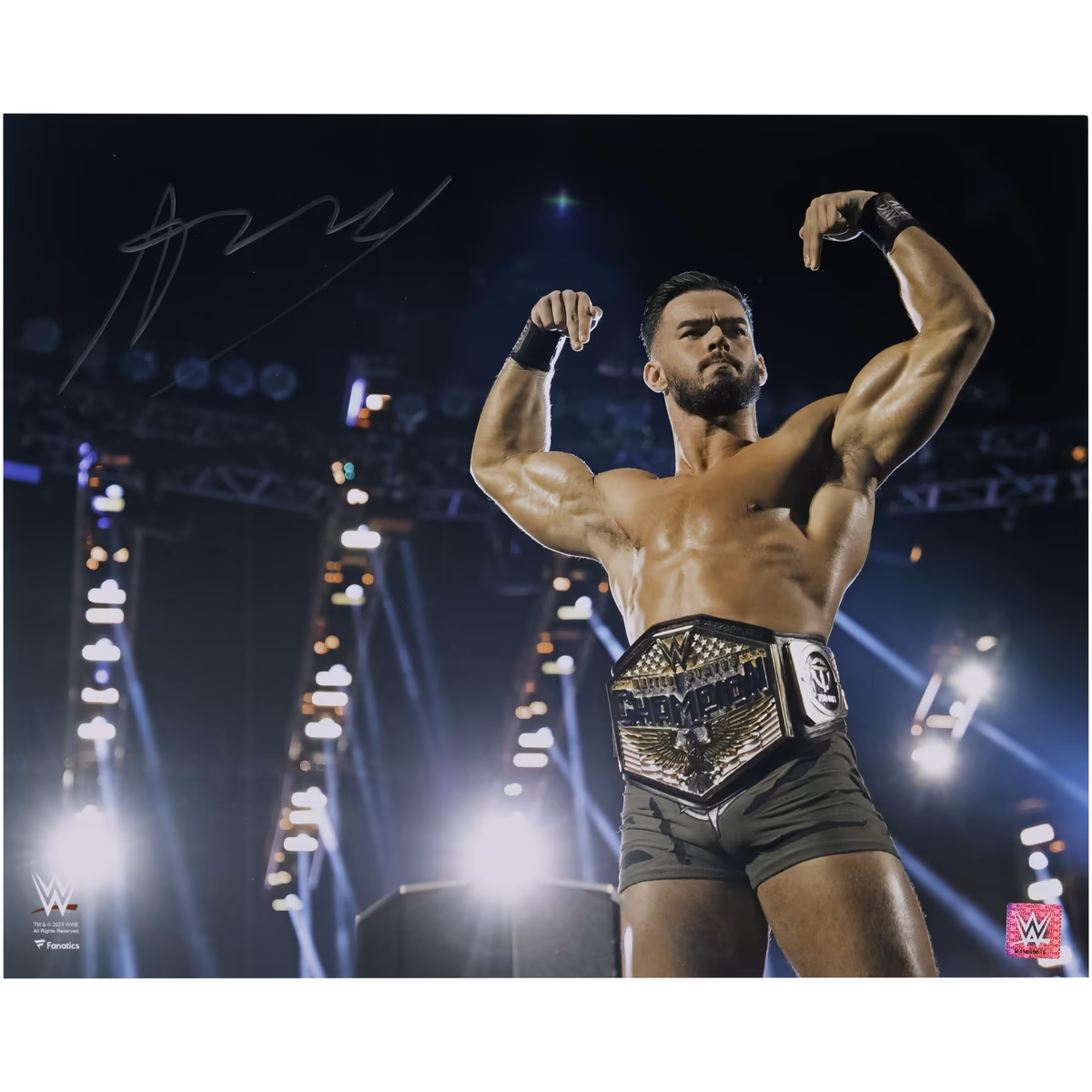 Austin Theory WWE Autographed 16" x 20" Flexing with Title Photograph 2 Austin Theory WWE Autographed 16" x 20" Flexing with Title Photograph