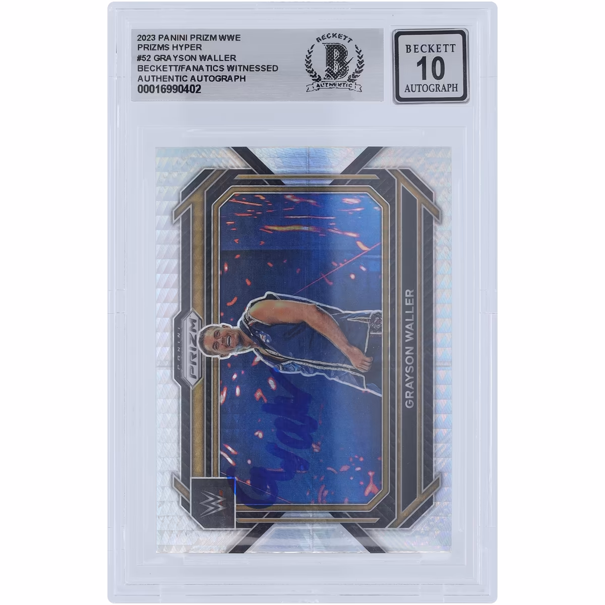 Grayson Waller WWE Autographed 2023 Panini Prizm Hyper Prizm #52 Beckett Fanatics Witnessed Authenticated 10 Card
