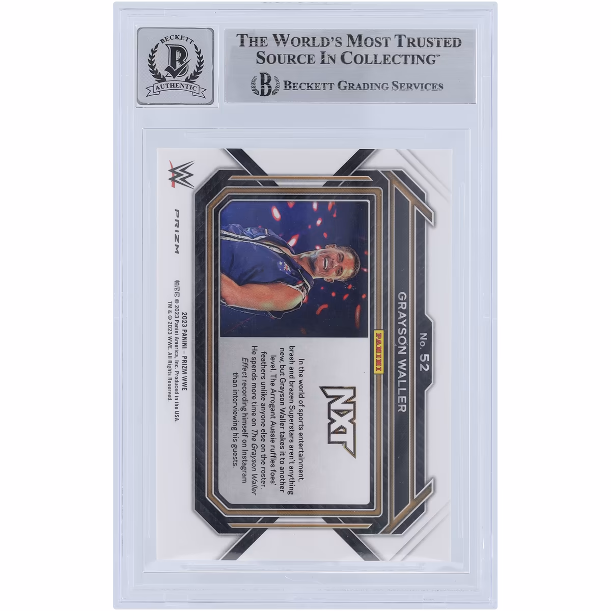 Grayson Waller WWE Autographed 2023 Panini Prizm Hyper Prizm #52 Beckett Fanatics Witnessed Authenticated 10 Card 3 Grayson Waller WWE Autographed 2023 Panini Prizm Hyper Prizm #52 Beckett Fanatics Witnessed Authenticated 10 Card