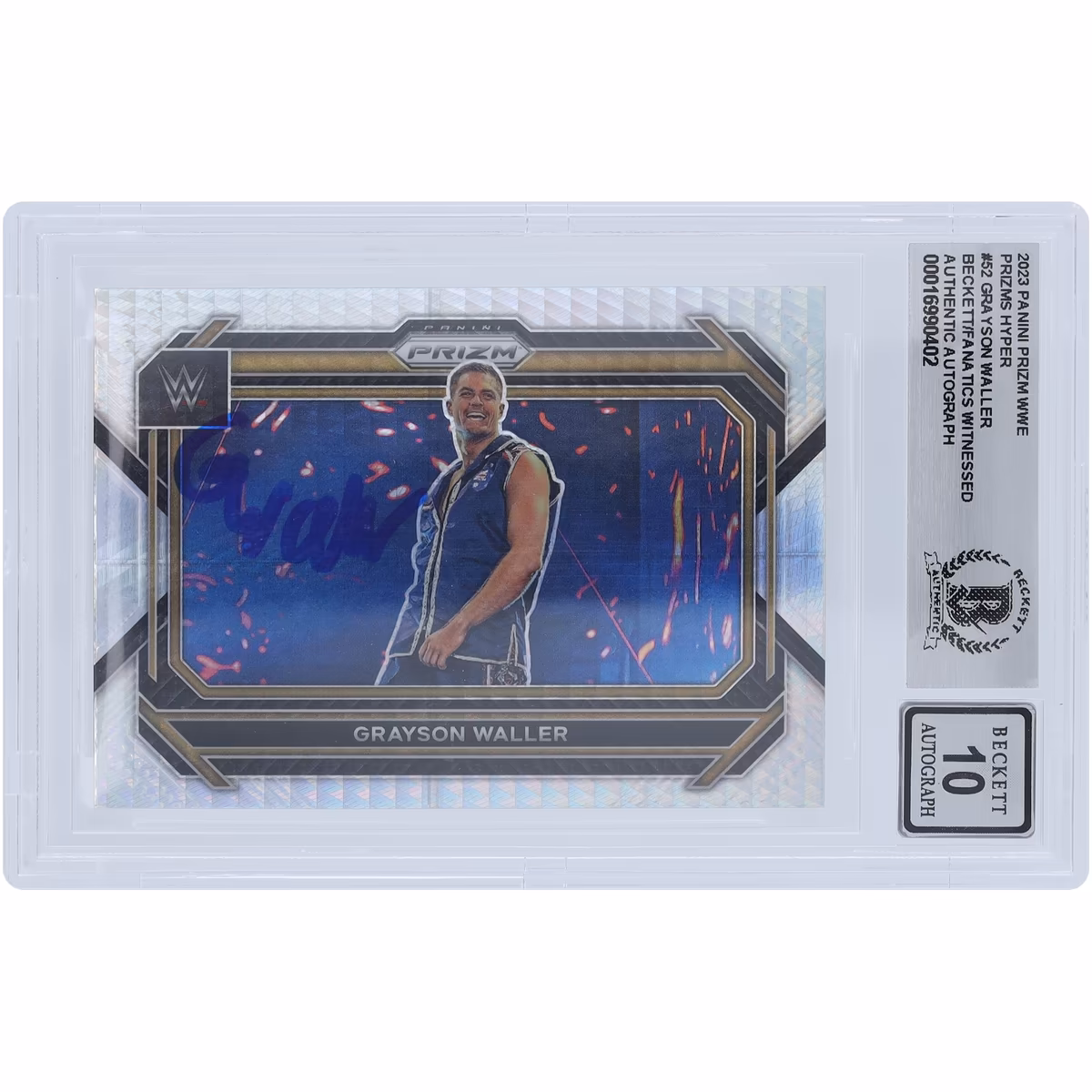 Grayson Waller WWE Autographed 2023 Panini Prizm Hyper Prizm #52 Beckett Fanatics Witnessed Authenticated 10 Card 4 Grayson Waller WWE Autographed 2023 Panini Prizm Hyper Prizm #52 Beckett Fanatics Witnessed Authenticated 10 Card