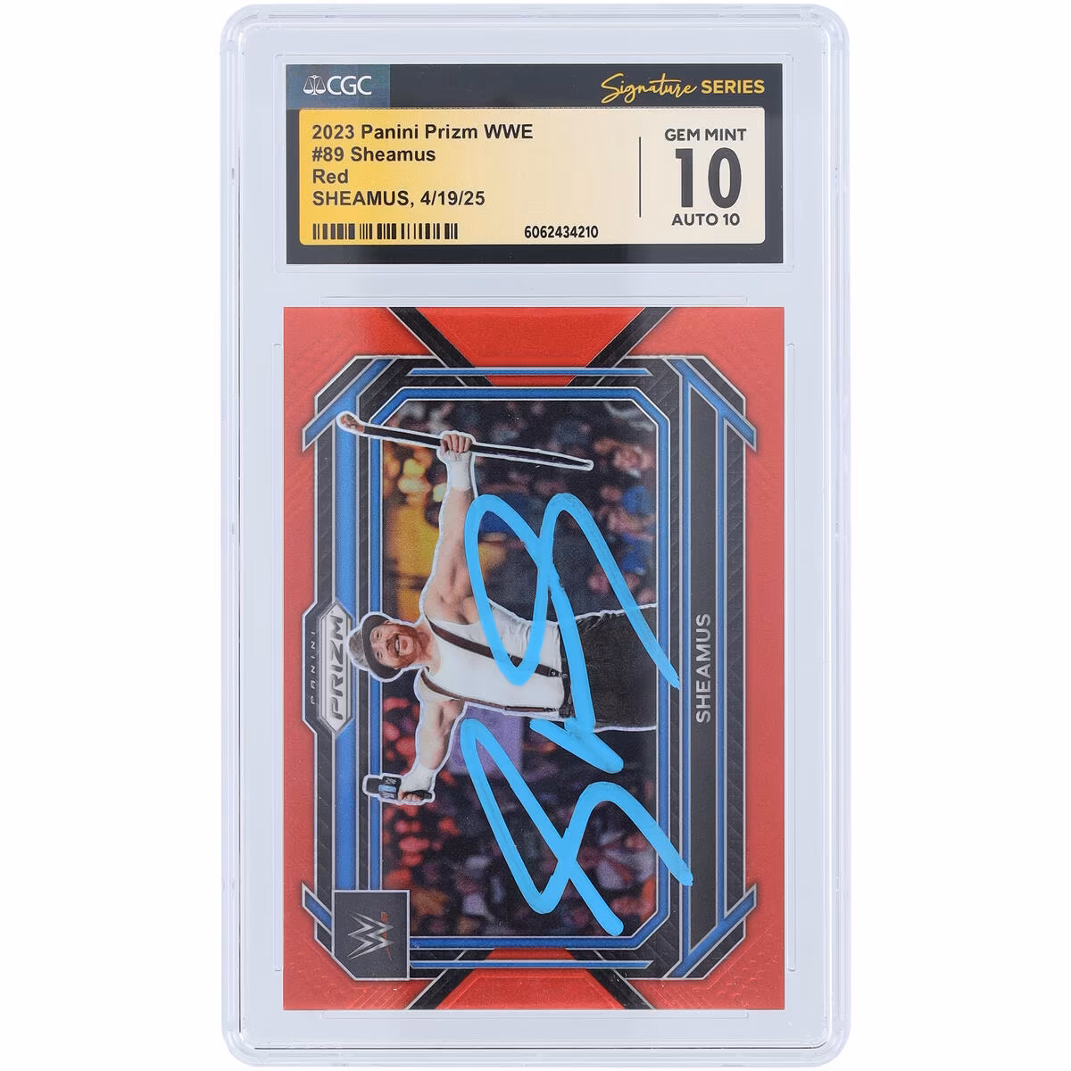 Sheamus WWE Autographed 2023 Panini Prizm Red Prizm Light Blue Ink #89 #/299 CGC Fanatics Witnessed Authenticated 10/10 Card