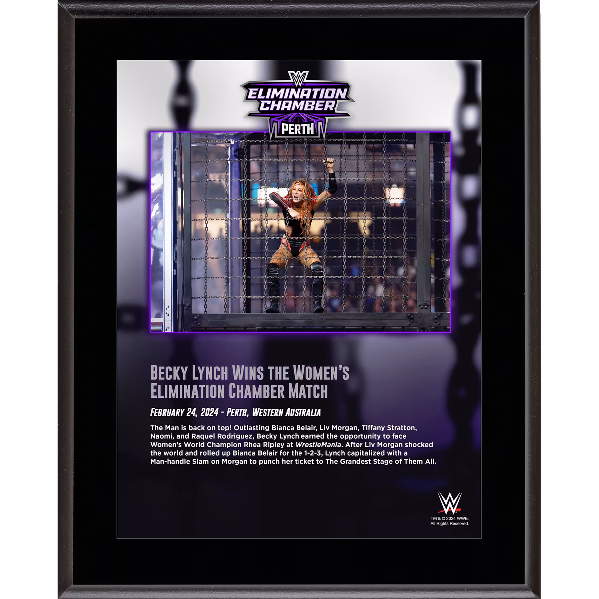 Becky Lynch WWE 10.5" x 13" 2024 Elimination Chamber Sublimated Plaque 5 Becky Lynch WWE 10.5" x 13" 2024 Elimination Chamber Sublimated Plaque