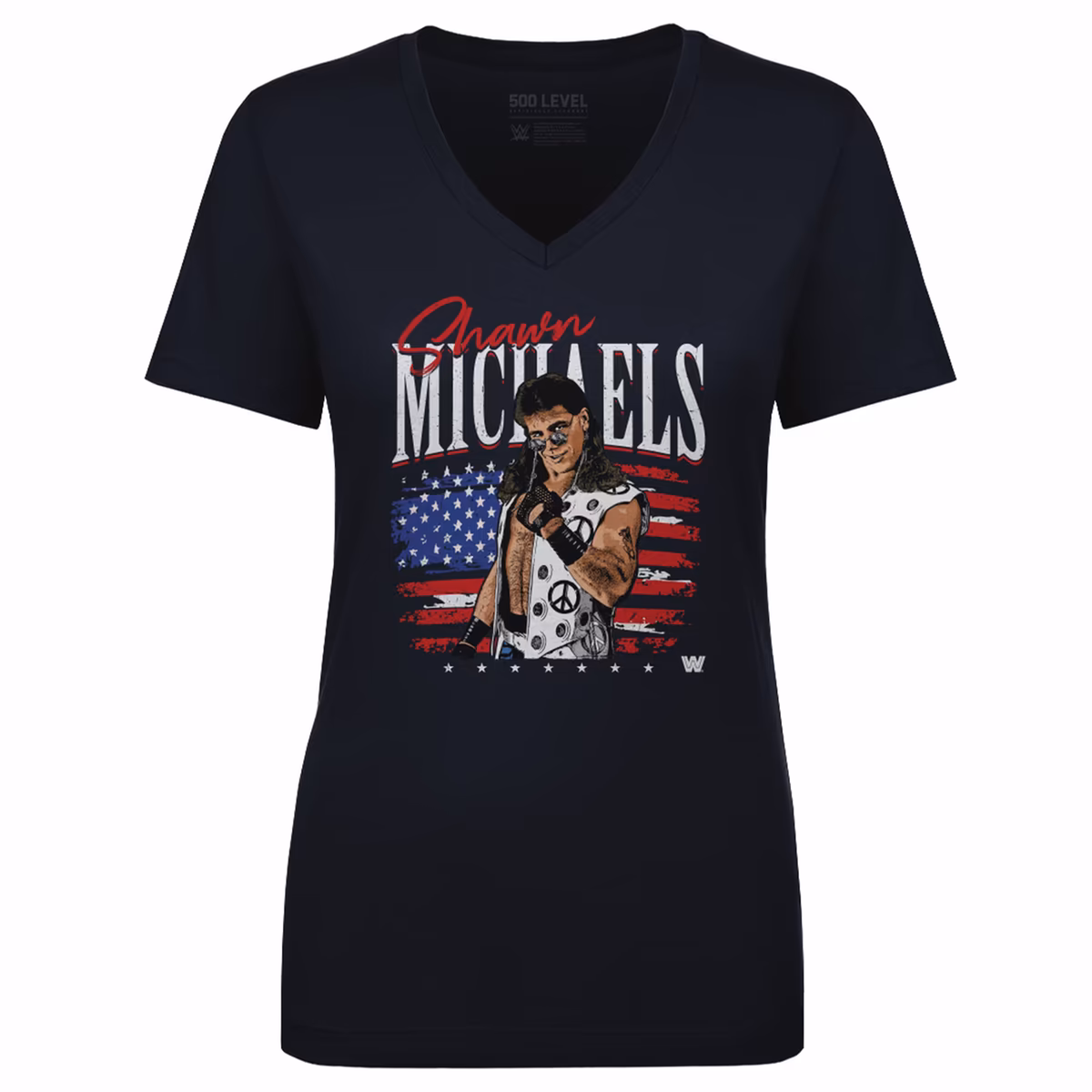 Women's 500 Level Navy Shawn Michaels American Flag V-Neck T-Shirt