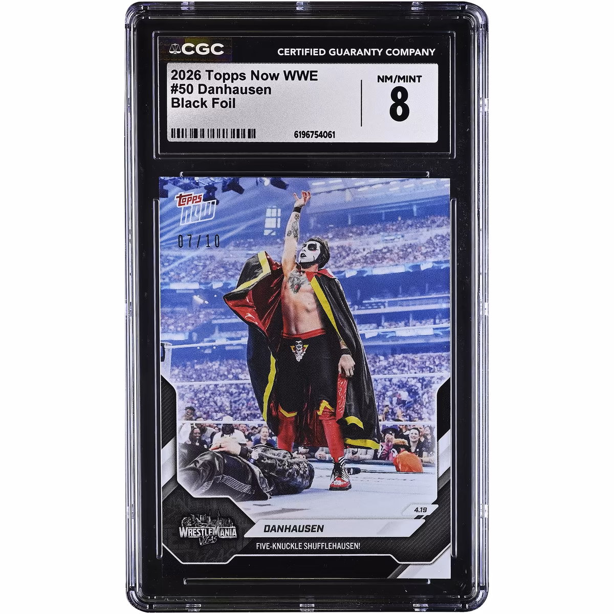 Danhausen WWE 2026 Topps Now Five-Knuckle ShuffleHausen! Black Foil #50 #/10 CGC Authenticated 8 Card