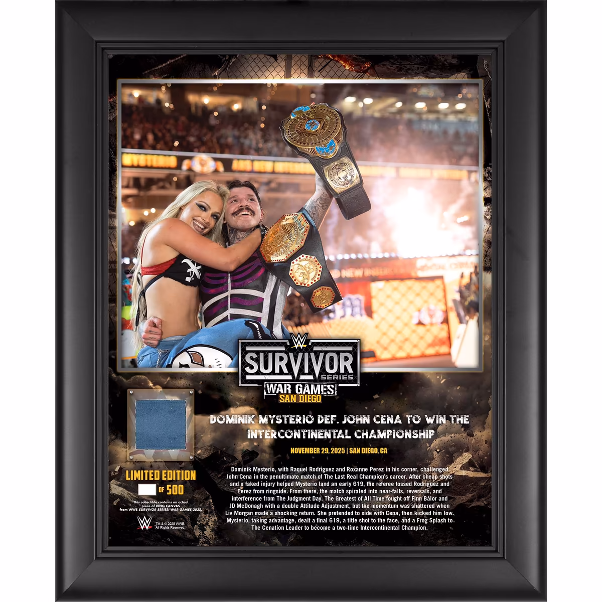 Dominik Mysterio WWE Framed 13" x 16" 2025 Survivor Series Collage with a Piece of Match-Used Canvas - Limited Edition of 500