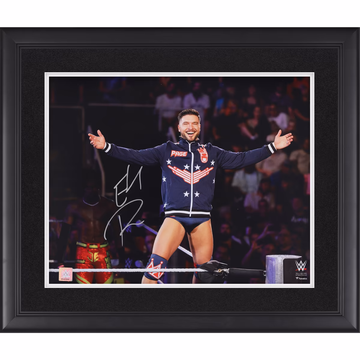 Ethan Page WWE Autographed Framed 16" x 20" On The Ropes Arms Out Photograph