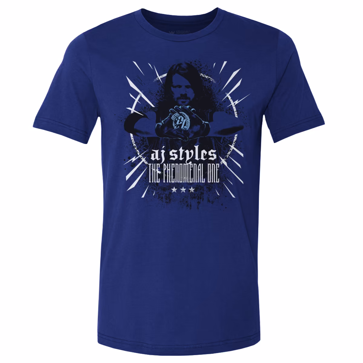 Men's 500 Level Royal AJ Styles Grunge Spray Paint T-Shirt 1 Men's 500 Level Royal AJ Styles Grunge Spray Paint T-Shirt