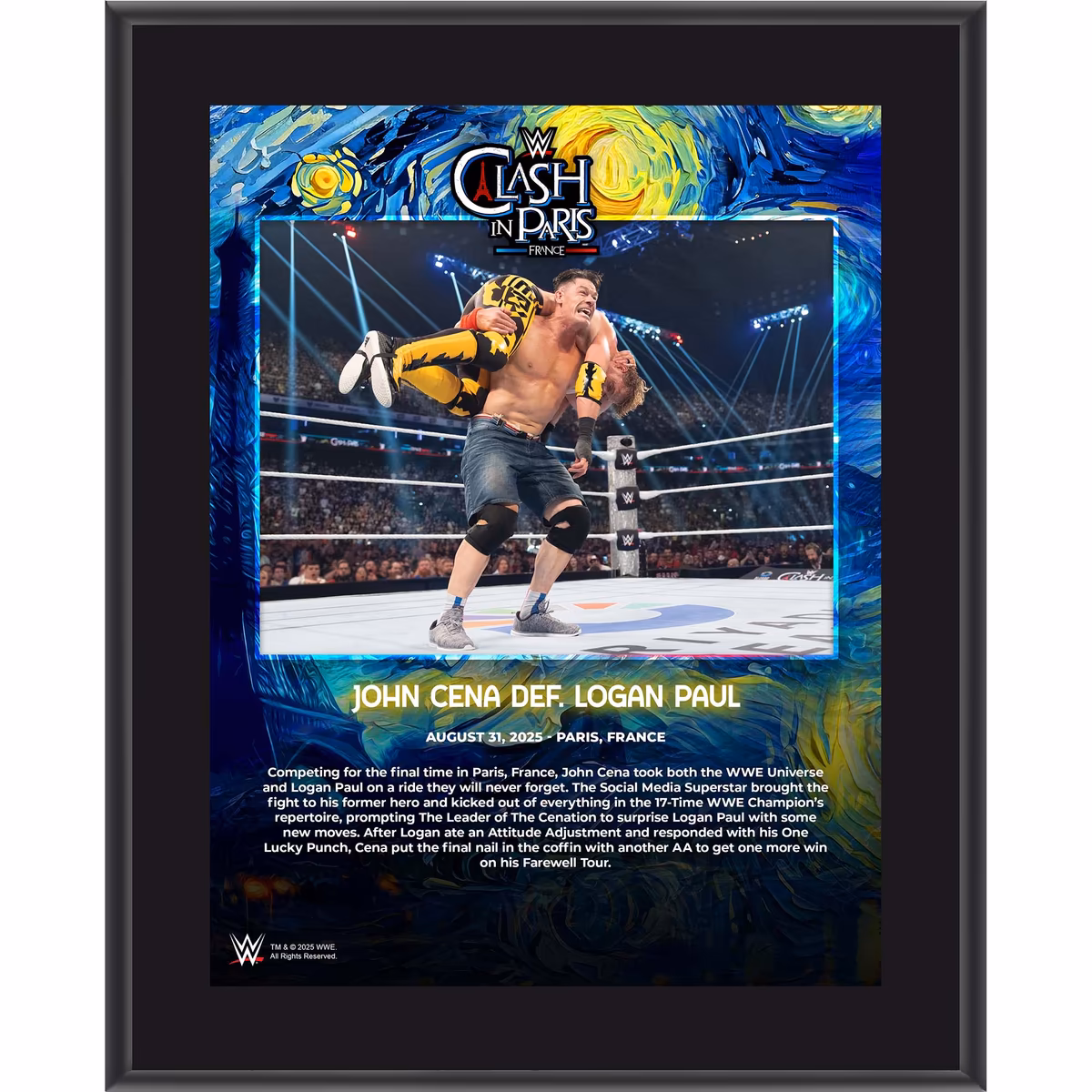 John Cena WWE 10.5" x 13" Clash In Paris 2025 Sublimated Plaque