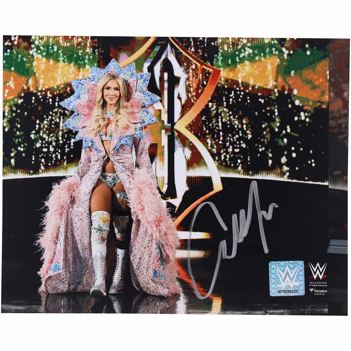 Charlotte Flair WWE Autographed 8" x 10" Pink & Blue Robe Entrance Photograph