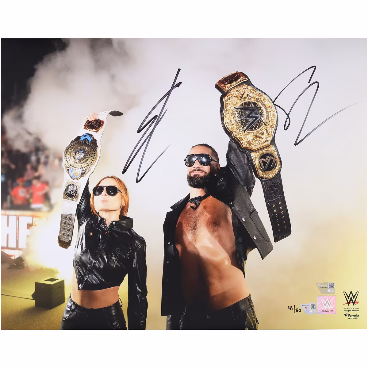Seth Rollins & Becky Lynch WWE Autographed 16" x 20" Entrance Photograph - Limited Edition of 50 2 Seth Rollins & Becky Lynch WWE Autographed 16" x 20" Entrance Photograph - Limited Edition of 50