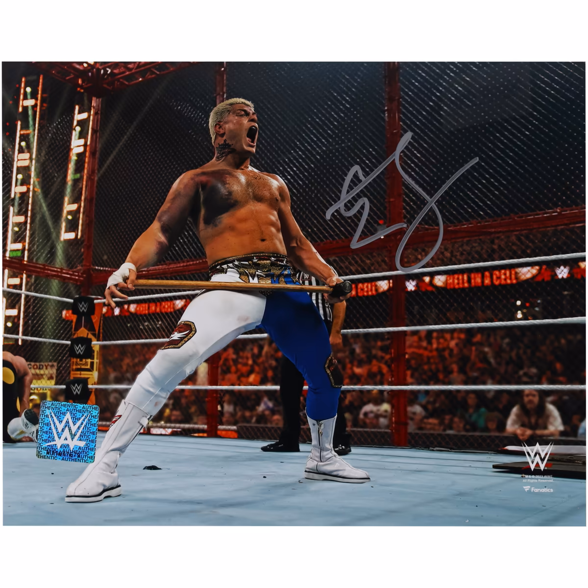 Cody Rhodes WWE Autographed 8" x 10" Hell in a Cell with a Sledgehammer Photograph