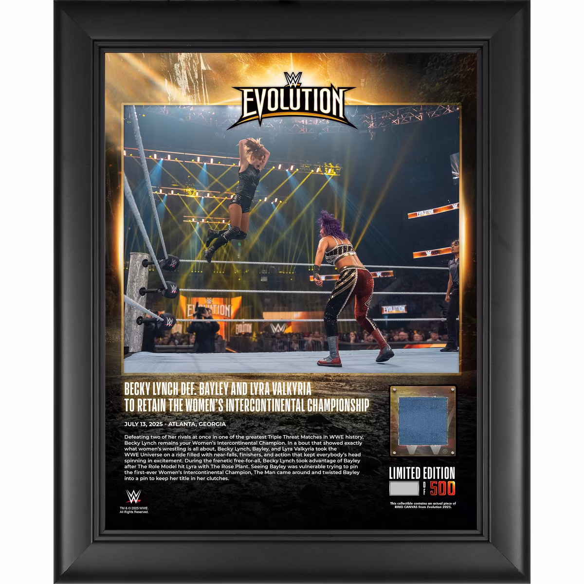 Becky Lynch WWE Framed 13" x 16" Evolution 2025 Collage with a Piece of Match-Used Canvas - Limited Edition of 500 11 Becky Lynch WWE Framed 13" x 16" Evolution 2025 Collage with a Piece of Match-Used Canvas - Limited Edition of 500