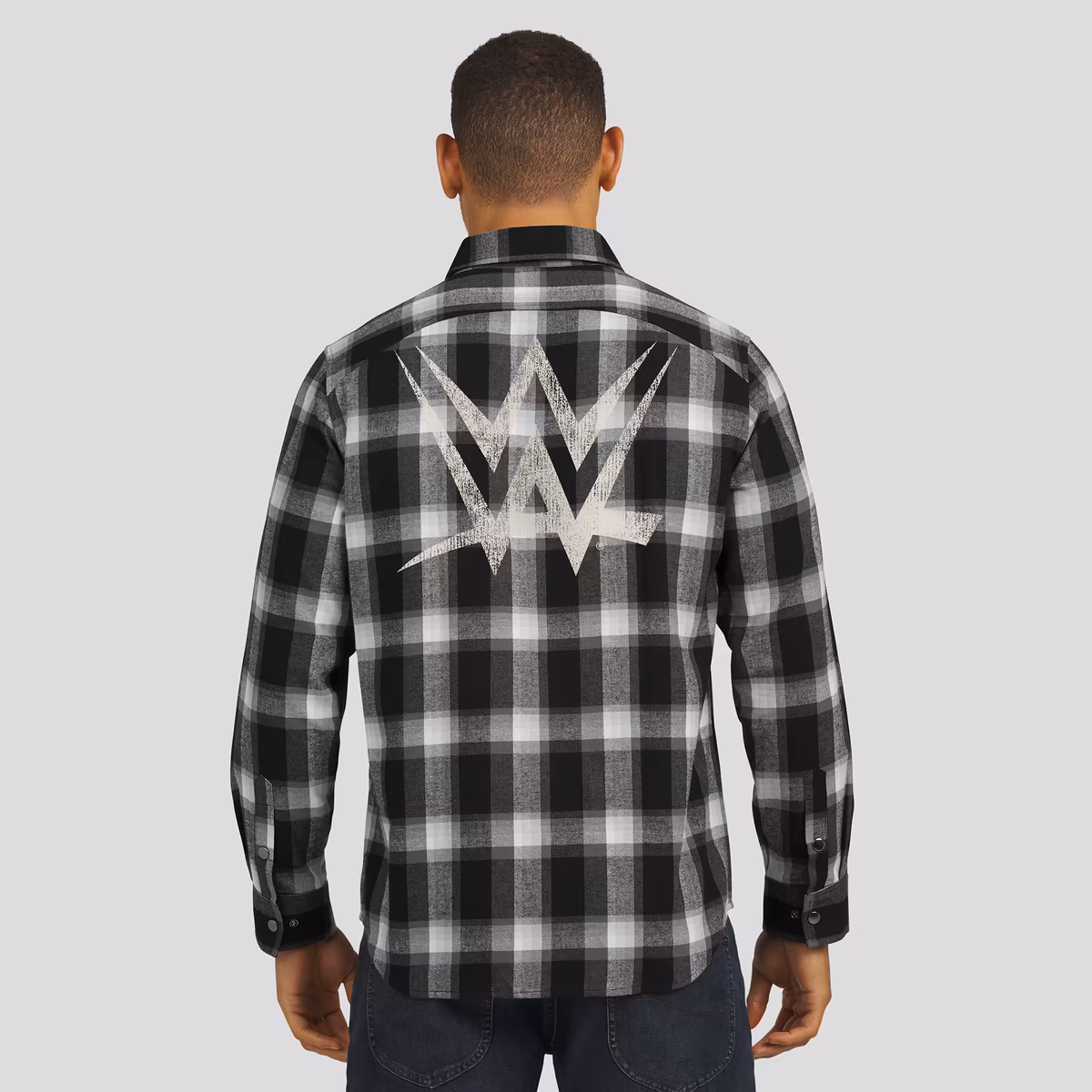 Men's Darius Rucker Collection by Fanatics Black WWE Logo Flannel Plaid Full-Snap Shirt 3 Men's Darius Rucker Collection by Fanatics Black WWE Logo Flannel Plaid Full-Snap Shirt