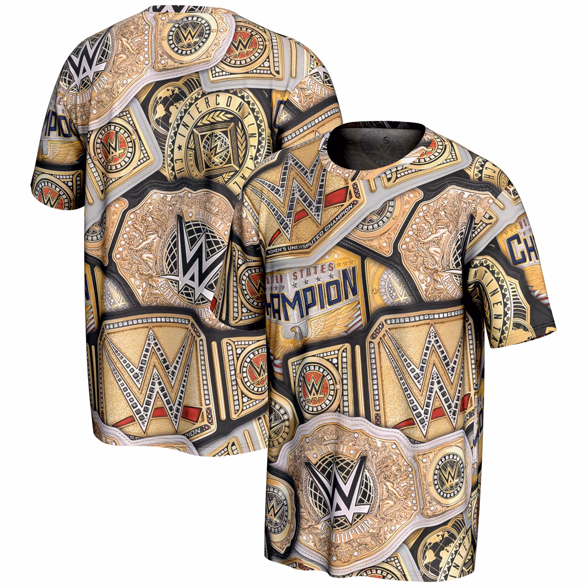 Men's ProSphere Gold WWE Title Belt Collage T-Shirt 1 Men's ProSphere Gold WWE Title Belt Collage T-Shirt