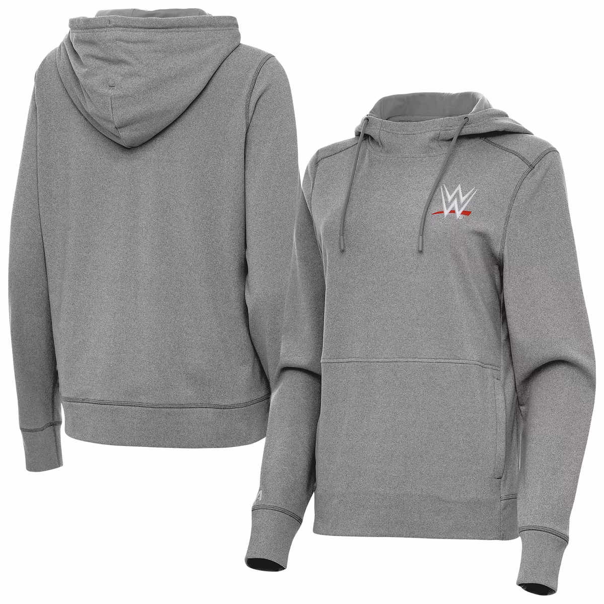 Women's Antigua Heather Charcoal WWE Justice Pullover Hoodie