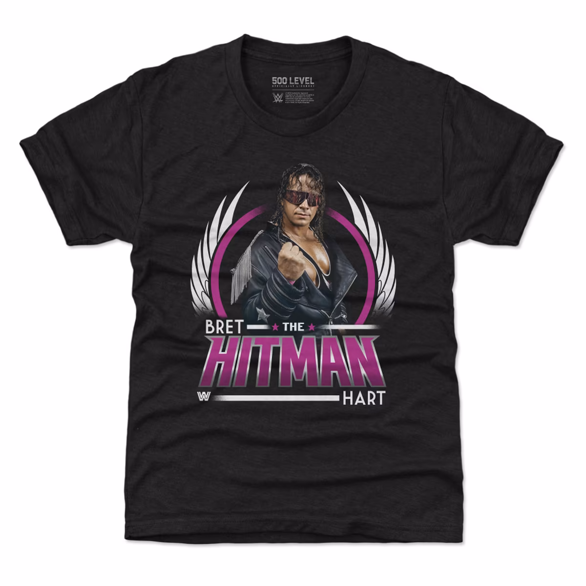 Youth 500 Level Black Bret Hart The Hitman Wings T-Shirt 3 Youth 500 Level Black Bret Hart The Hitman Wings T-Shirt
