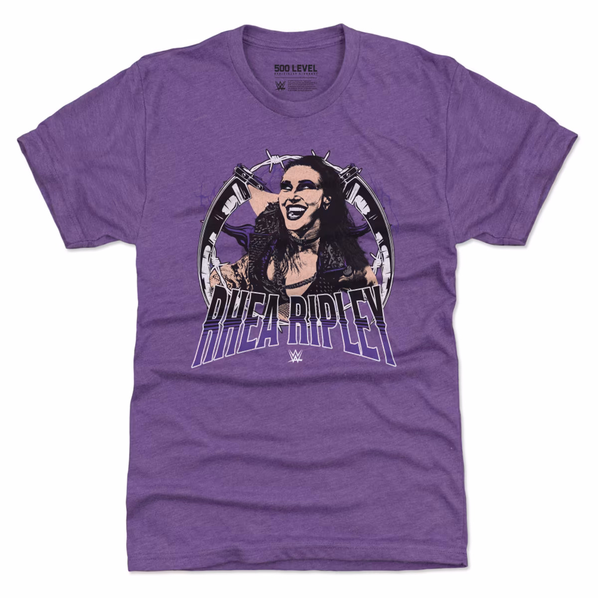 Men's 500 Level Heather Purple Rhea Ripley Posterize Tri-Blend T-Shirt 1 Men's 500 Level Heather Purple Rhea Ripley Posterize Tri-Blend T-Shirt
