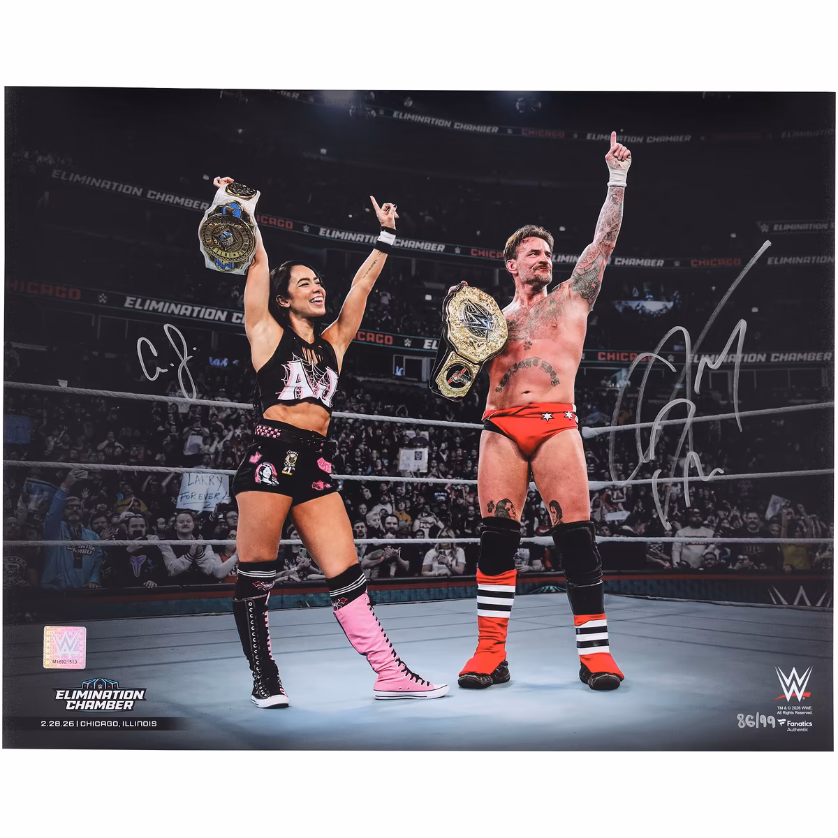 CM Punk & AJ Lee CM Punk Autographed 16" x 20" Dual Spotlight Photograph - Limited Edition of 99