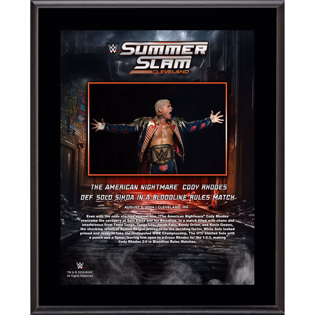 Cody Rhodes WWE 10.5" x 13" 2024 SummerSlam Sublimated Plaque