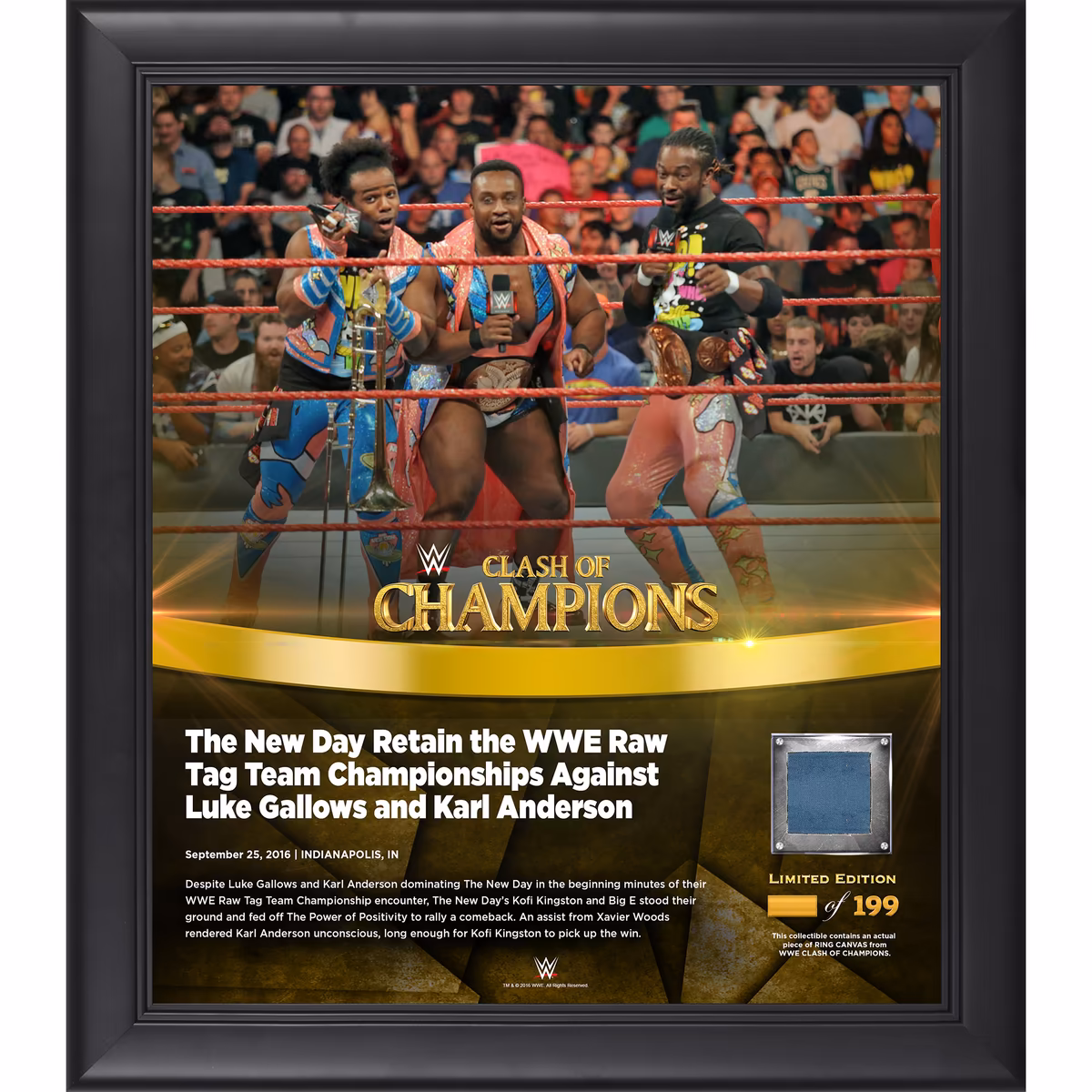 The New Day Framed 15" x 17" 2016 Clash of Champions Collage with a Piece of Match-Used Canvas - Limited Edition of 199