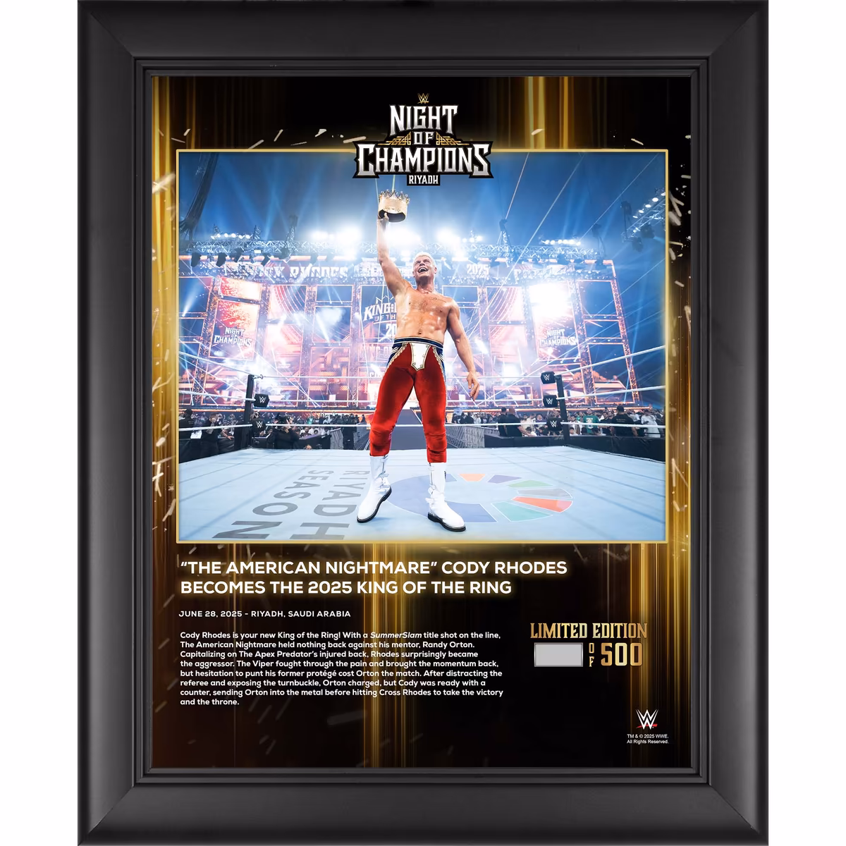 Cody Rhodes WWE Framed 13" x 16" 2025 Night of Champions Collage - Limited Edition of 500 2 Cody Rhodes WWE Framed 13" x 16" 2025 Night of Champions Collage - Limited Edition of 500
