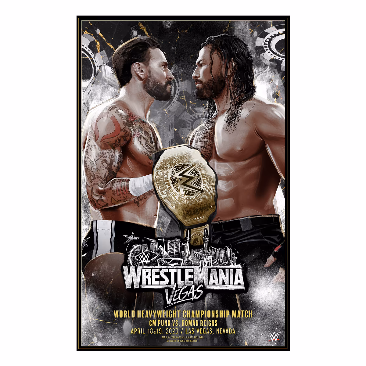 CM Punk vs. Roman Reigns WWE Unsigned 24" x 36" WrestleMania 42 Jonathan Bartlett Art Print 20 CM Punk vs. Roman Reigns WWE Unsigned 24" x 36" WrestleMania 42 Jonathan Bartlett Art Print