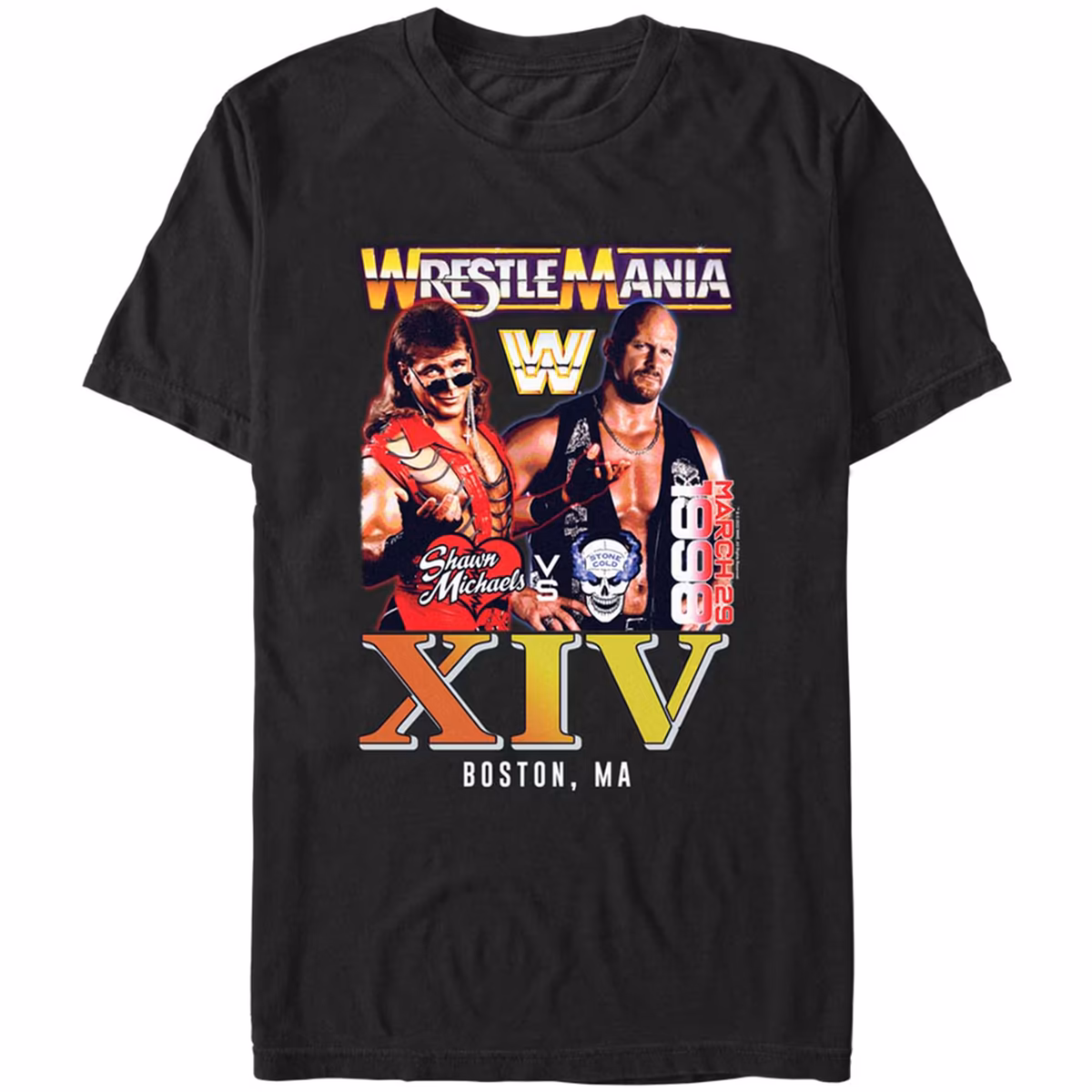 Men's Mad Engine  Black WrestleMania Shawn Michaels vs. Stone Cold Steve Austin Graphic T-Shirt