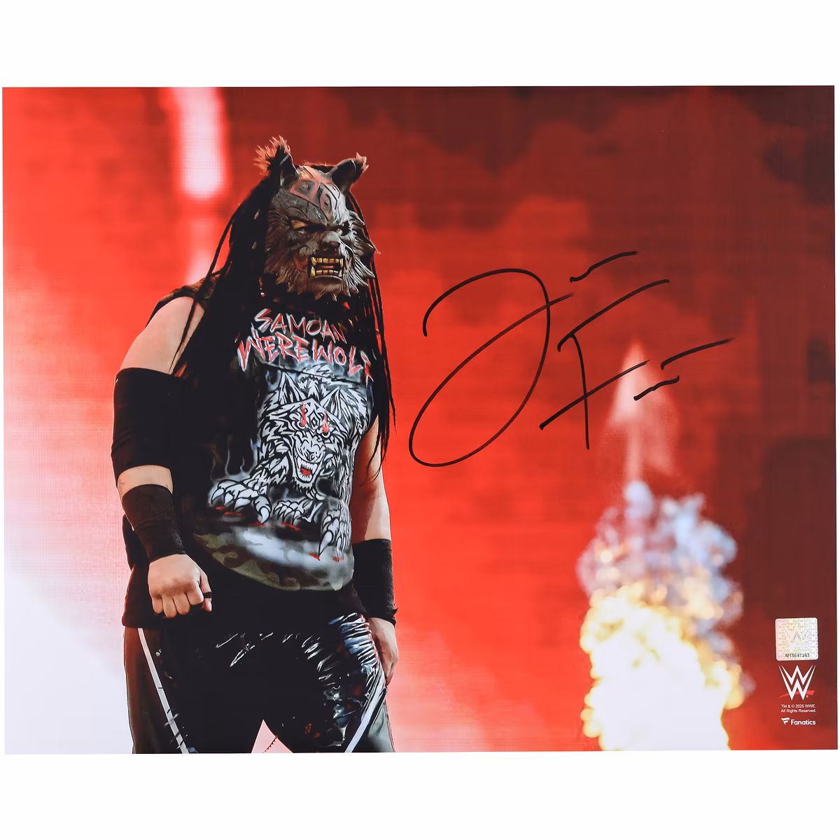 Jacob Fatu WWE Autographed 16" x 20" Entrance Wearing Werewolf Mask Photograph 1 Jacob Fatu WWE Autographed 16" x 20" Entrance Wearing Werewolf Mask Photograph
