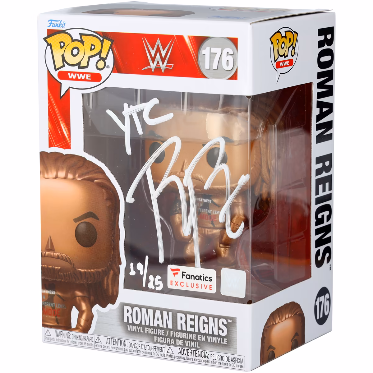 Roman Reigns WWE Autographed #176 Fanatics Exclusive Funko Pop! Figurine with "YTC" Inscription - Limited Edition of 25 9 Roman Reigns WWE Autographed #176 Fanatics Exclusive Funko Pop! Figurine with "YTC" Inscription - Limited Edition of 25