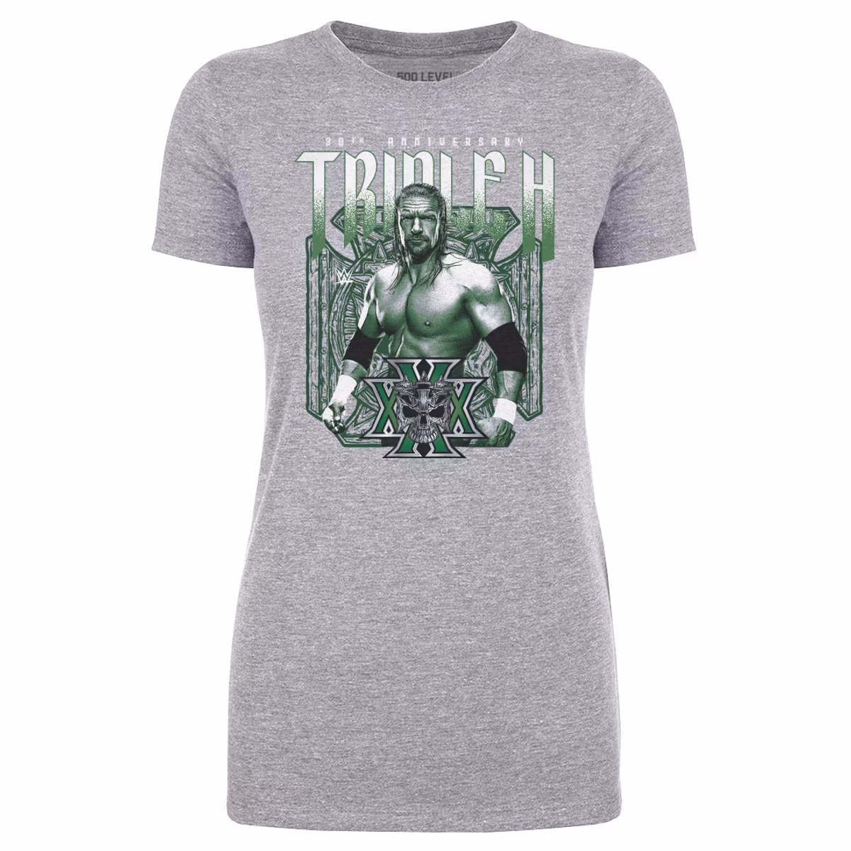 Women's 500 Level Heather Gray Triple H 30th Anniversary T-Shirt 9 Women's 500 Level Heather Gray Triple H 30th Anniversary T-Shirt