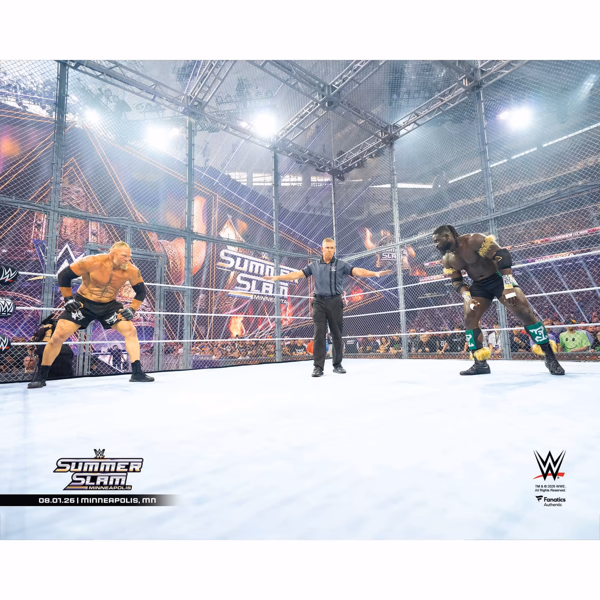 Oba Femi & Brock Lesnar WWE SummerSlam 2026 Hell in a Cell Match Photograph