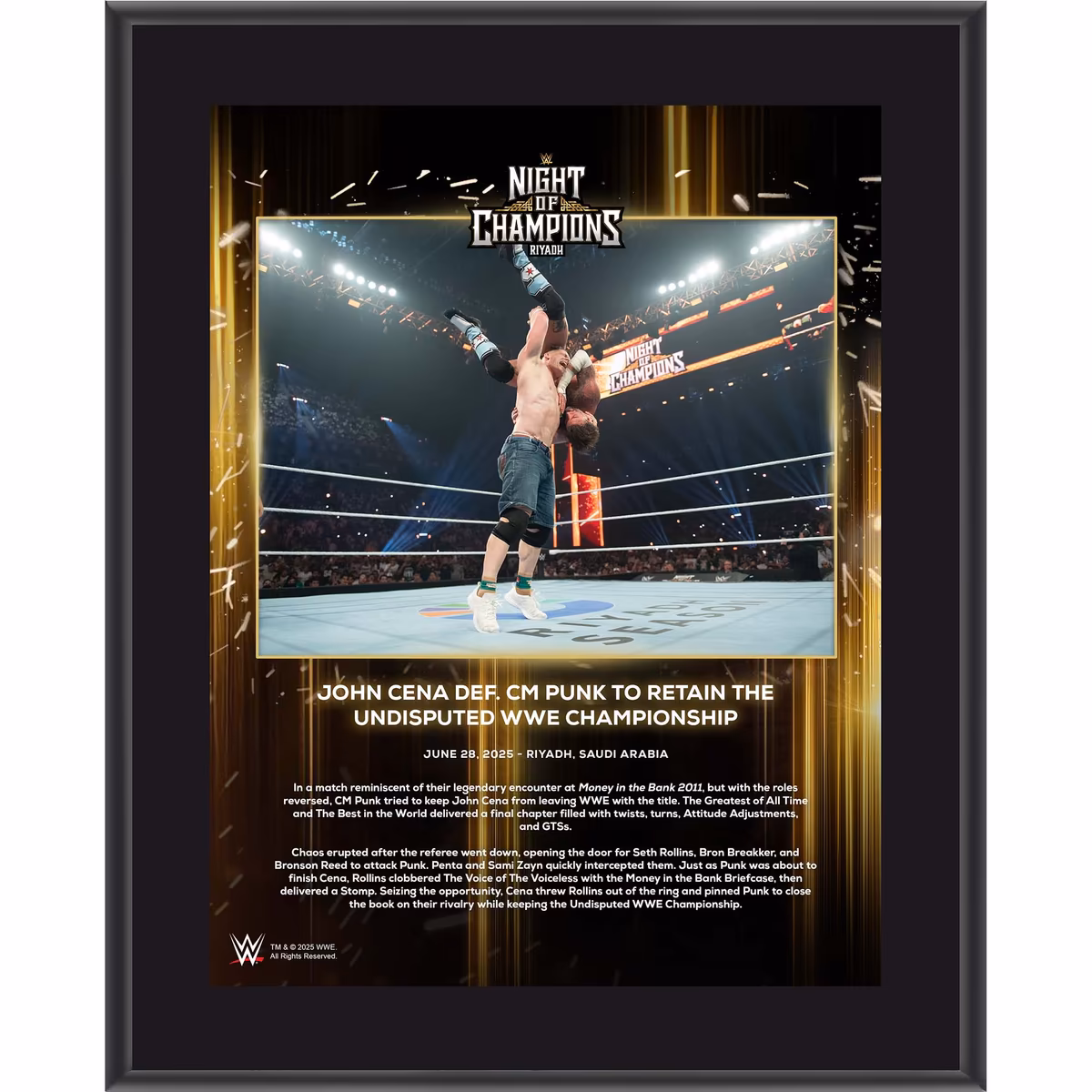 John Cena WWE 10.5" x 13" 2025 Night of Champions Sublimated Plaque 4 John Cena WWE 10.5" x 13" 2025 Night of Champions Sublimated Plaque