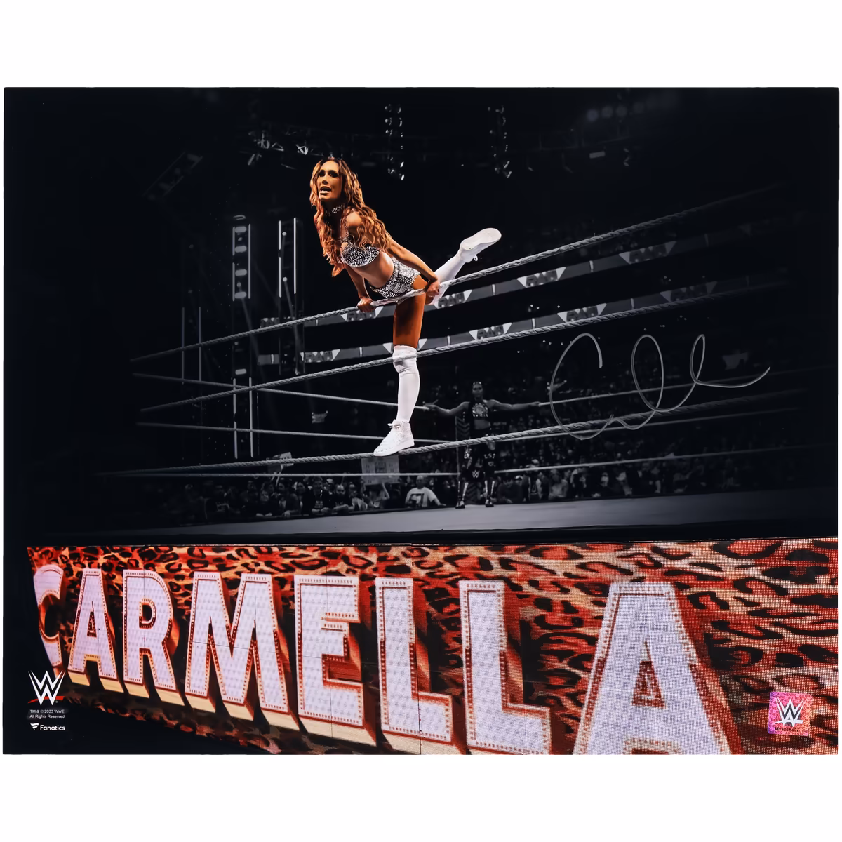 Carmella WWE Autographed 16" x 20" Ring Entrance On Ropes Photograph